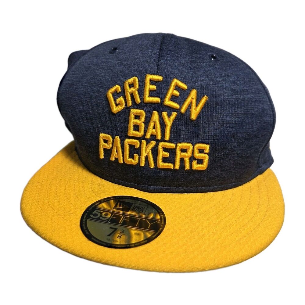 New Era 59FIFTY Green Bay Packers Hat 7 3/8 Heather Navy Gold NFL Fitted Cap